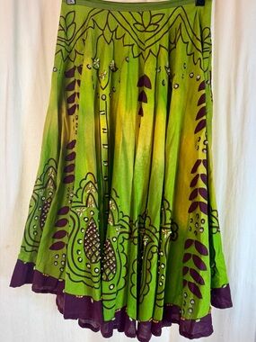 Lapis Green & Purple Patterned Circle Skirt